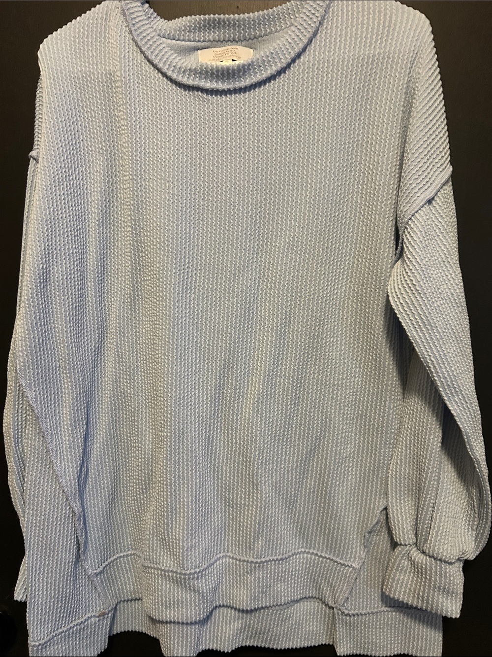 Women’s Light Blue Waffle-Knit Crew Sweater